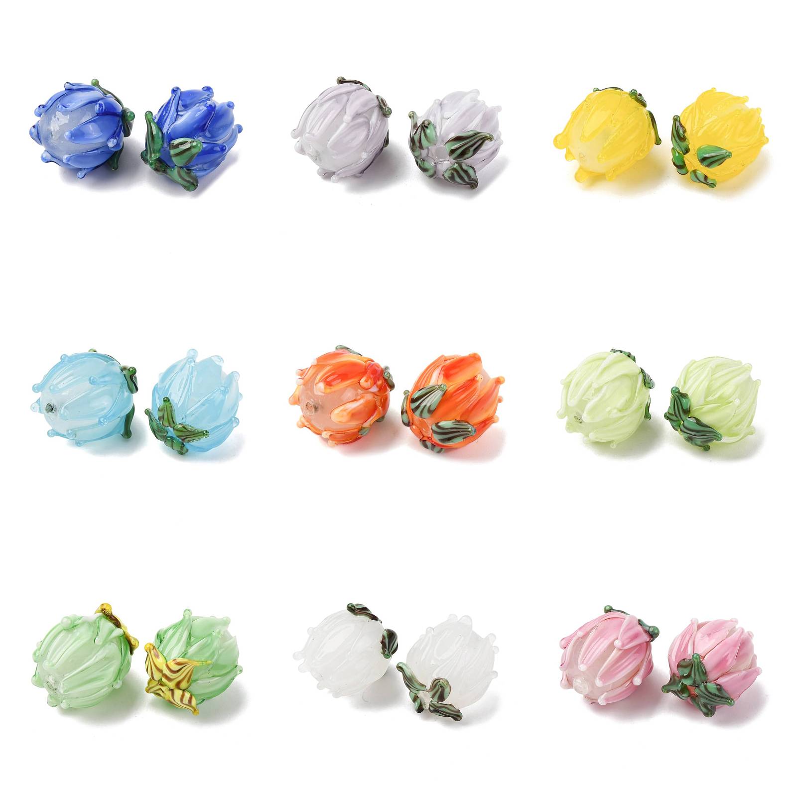 Embellishment Crafts - ลูกปัดดอกทิวลิปทำมือ 20 ชิ้น ลูกปัดดอกไม้หลากสี สำหรับทำสร้อยข้อมือ สร้อยคอ