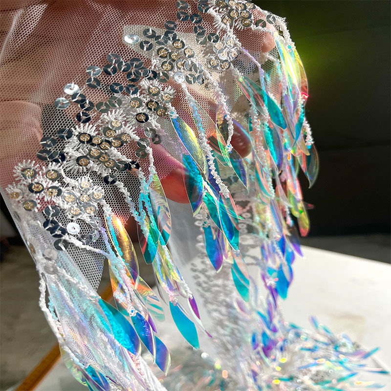 Fringe Ribbon Sewing - ริบบิ้นตาข่ายพร้อมพู่ประดับเลื่อม ขนาด 15 ซม. ความยาว 3/5/10
