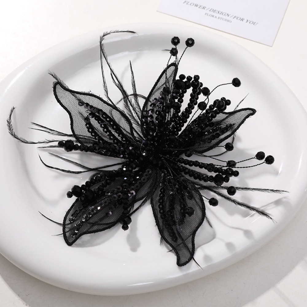 Applique Patch Flower - แพทช์ดอกไม้ผ้าออร์แกนซ่า 3 มิติ ประดับมุกและขนนก 1 ชิ้น