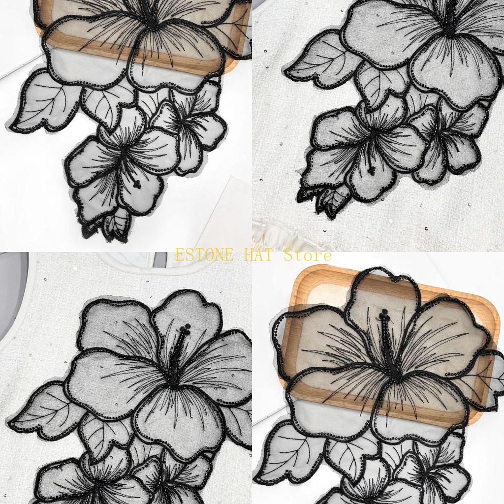 Applique Patch Flower - 49MF ดอกไม้เย็บแพทช์ดอกไม้หรูหราลูกปัด Tulle Applique สำหรับตกแต่งขนาดใหญ่ Appliques