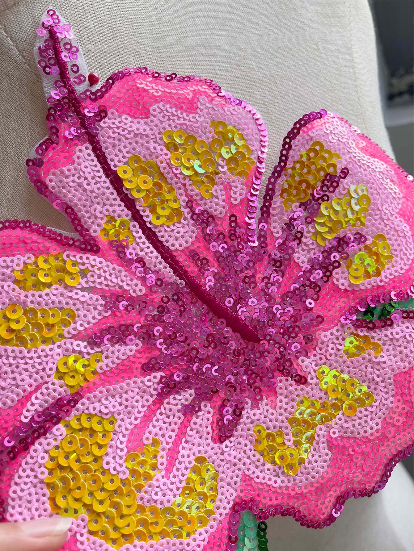 Applique Patch Flower - 1 ชิ้น 26 ซม.Shining Pink Sequins