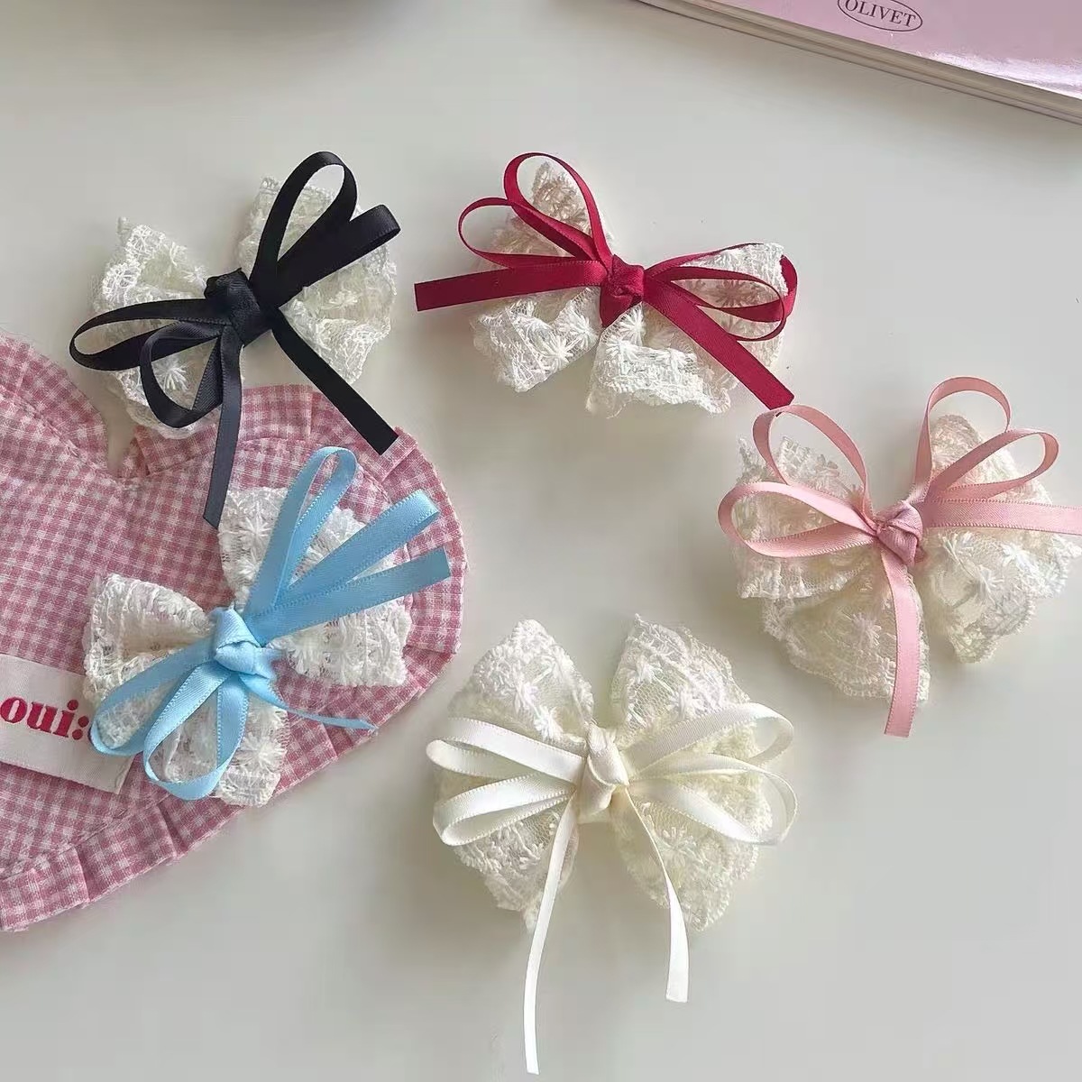 2 ชิ้น Elegant Lace Bow Hairpi - Lace Ribbon Trim บทวิจารณ์และราคา