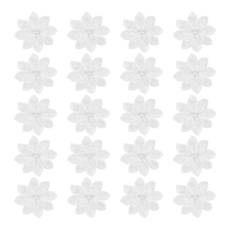 20แพ็คตกแต่งดอกไม้สีขาวเย็บปัก - Applique Patch Flower บทวิจารณ์และราคา