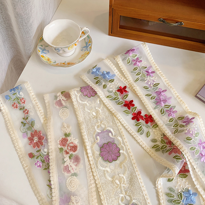 ริบบิ้นปักลายดอกไม้ลูกไม้ยาว1ห - Lace Ribbon Trim บทวิจารณ์และราคา